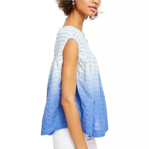 Free People Little Bit of Something Blue Ombre Tie-Dye Cotton Boho Blouse Sz M - Picture 3 of 9